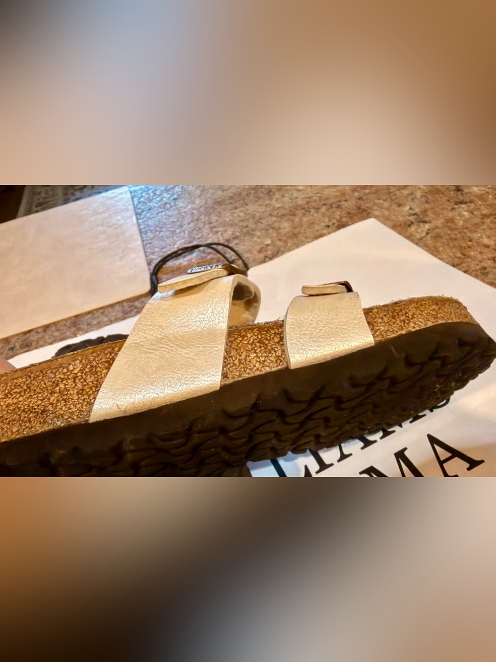 Birkenstock Metallic Cream Cross-Strap Sandals with Rose Gold Buckles - Picture 6 of 14